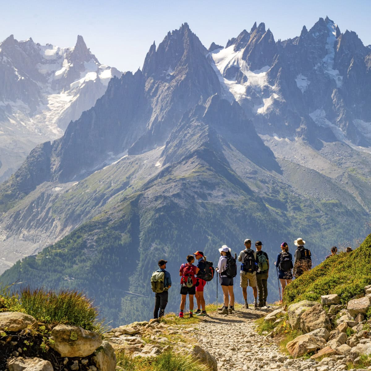 Hikers exploring an alpine mountain trail
